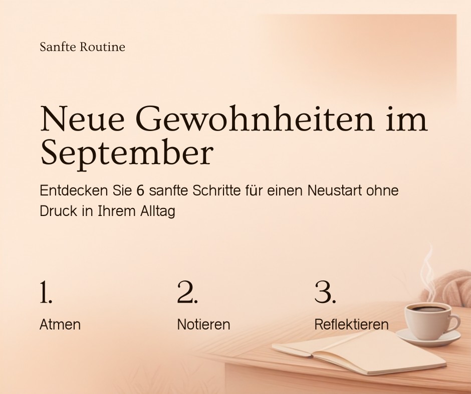 Warmes, ruhiges Herbst-Stillleben mit Notizbuch und Tee als Symbolbild für einen sanften Neustart im September